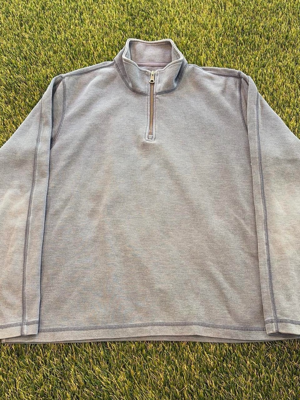 Eddie Bauer Gray Ribbed Knit Quarter Zip Pullover Sweater Size Large